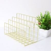 Fashion Rose Gold Home Decor Office Note Book File Organizer Ladder Shape Metal Stand 4 Divider Desktop Rack Holder Book