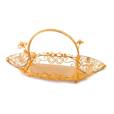 2022 outdoor christmas decorations New design gold boat tray with handle for serving