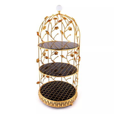 Birdcage Double Layer Cake Stand Wrought Iron Display Stand Ceramics Three-tier Fruit Tray Afternoon Tea Dessert Decorative Rack