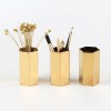 Home Office Decorative Stackable Organizer Storage Container Hexagonal Metal Vase Stainless Steel Pen Pencil Holder