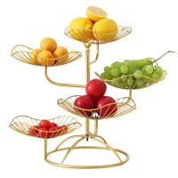 Home Wedding Party Household Bird Decorative Luxury Gold Storage Organizer Rack Tiered Circular Wire  Metal Fruit Basket Stand