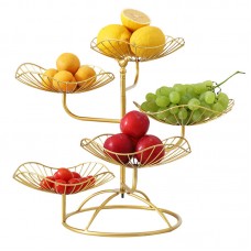 Home Wedding Party Household Bird Decorative Luxury Gold Storage Organizer Rack Tiered Circular Wire  Metal Fruit Basket Stand