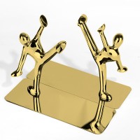 The Kungfu Boy kicks book end stop metal-style gold bookend