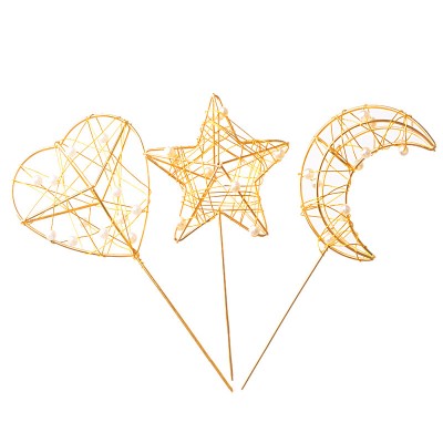 wrought iron pearl love star moon birthday party cake decoration insert card