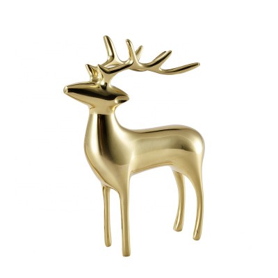 Modern animal figurines brass crafts living room cabinet dsculpture decoration metal deer statue for home decor