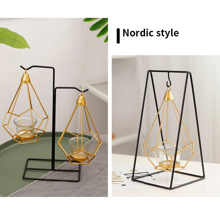 Ins Nordic wrought iron metal crafts geometric chandelier candle holder wedding props